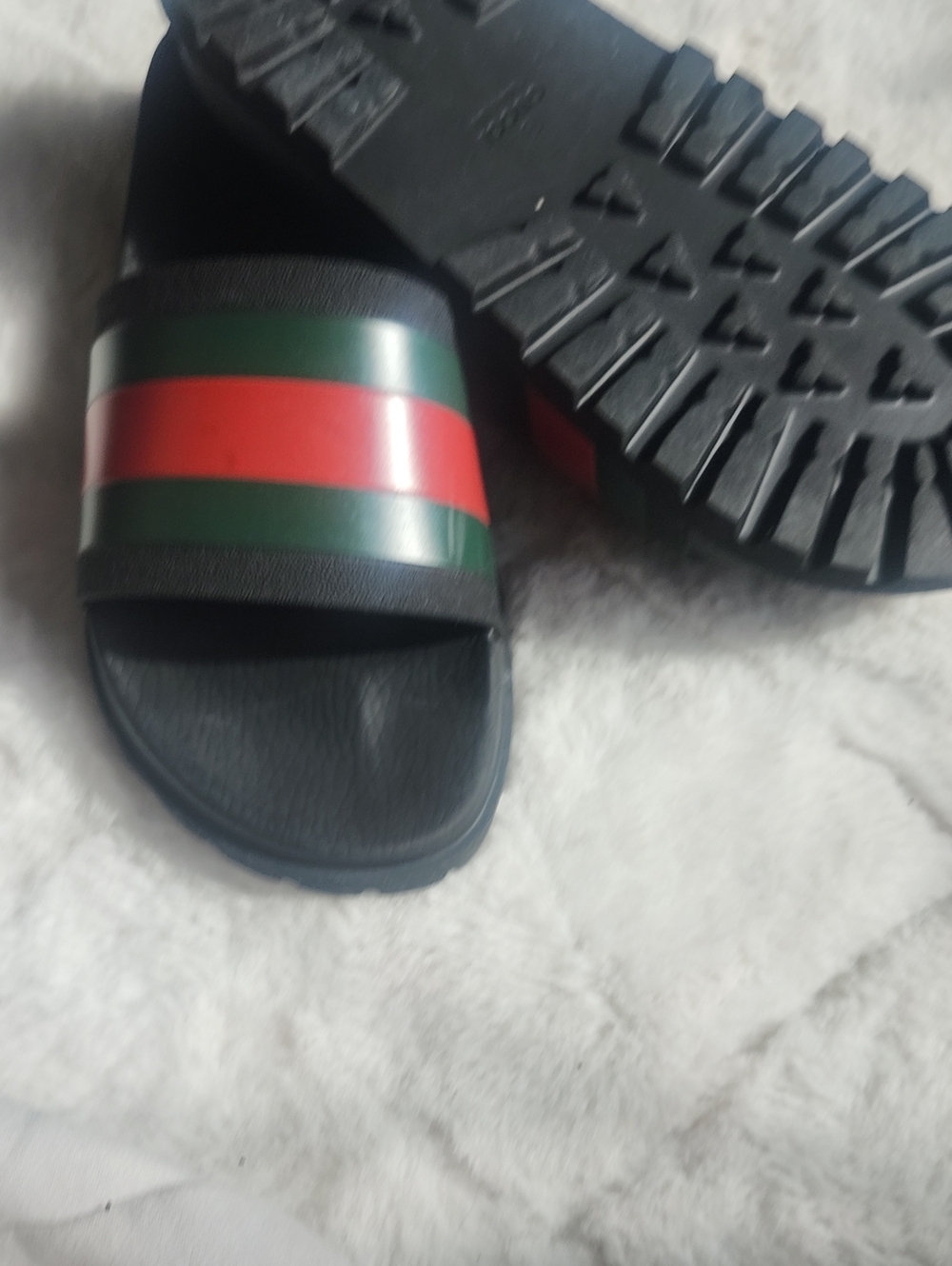 Gucci Black Slides with Green and Red Stripe